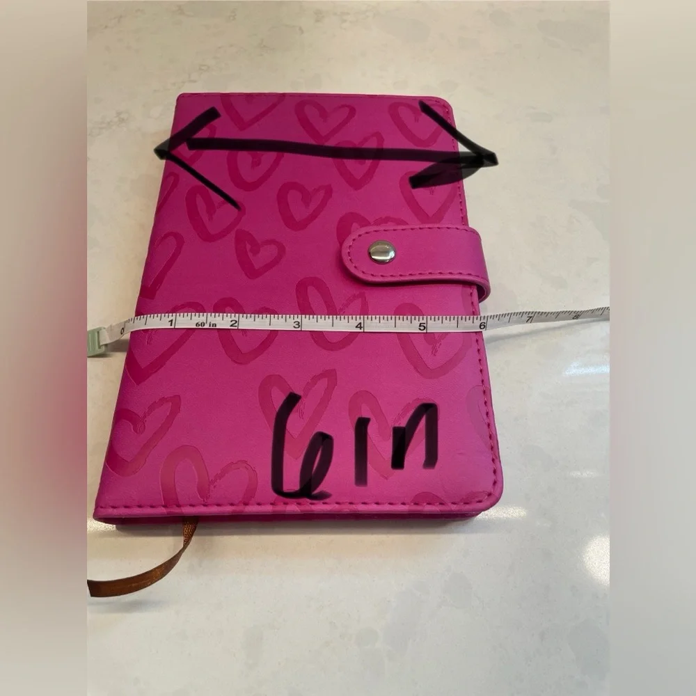 Pink‎ FAUX LEATHER Heart Design Padded Leatherette Cover Magnetic Clip Journal